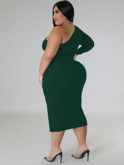 Curve Icon One-Shoulder Zip Bodycon Midi Dress