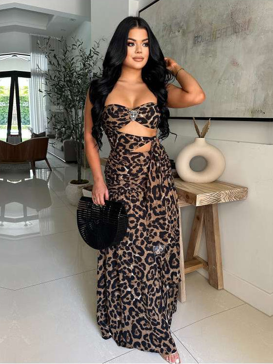 Wild Elegance Leopard Cutout Maxi Dress