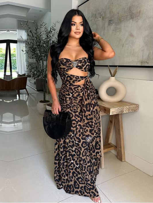 Wild Elegance Leopard Cutout Maxi Dress