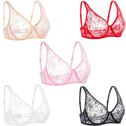 Lace Mesh Underwire Embroidery Bra