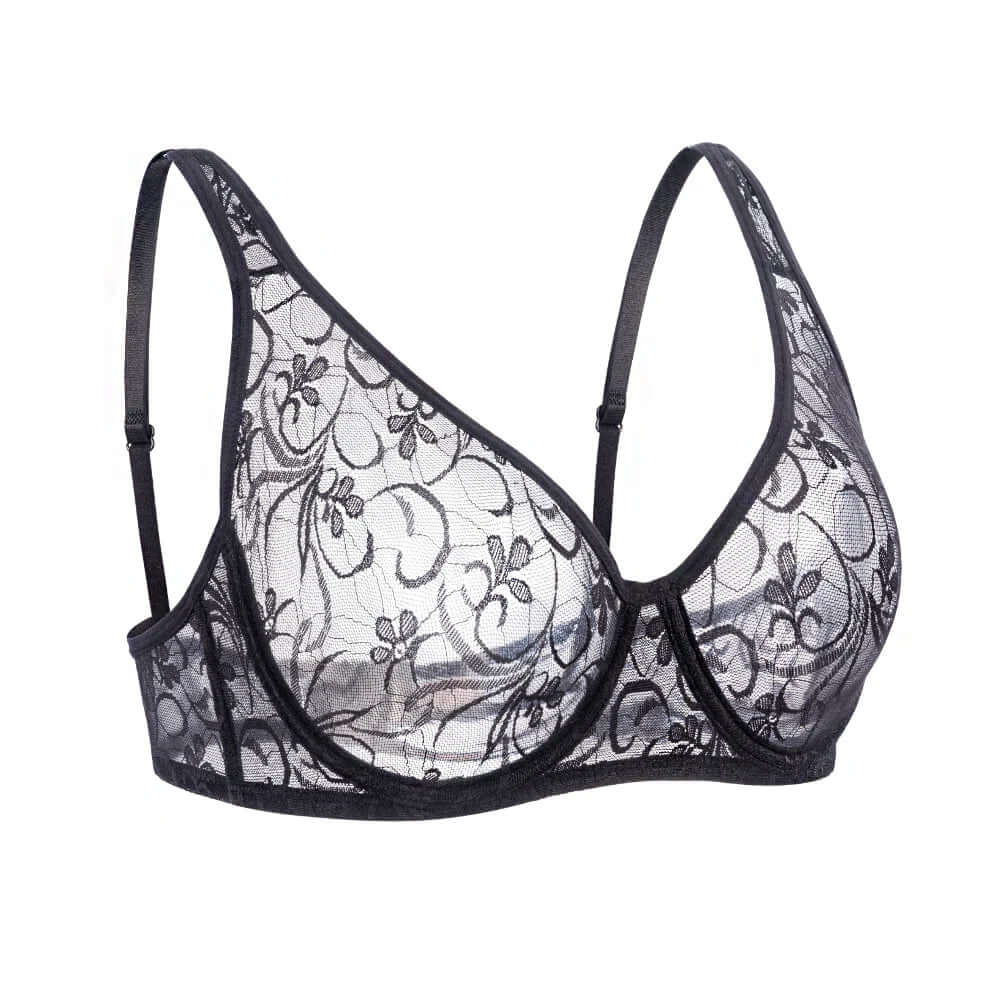 Lace Mesh Underwire Embroidery Bra