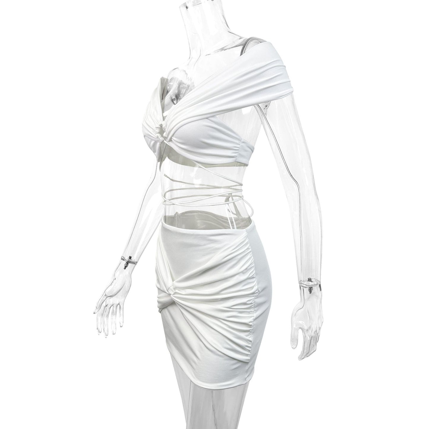 Sexy White Cutout Backless Skirt Set
