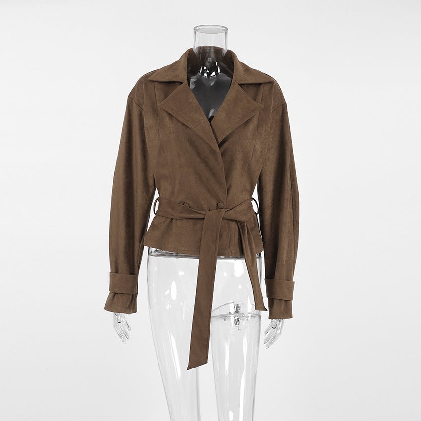 A Casual Double - Breasted Suede Jacket - TayDiane