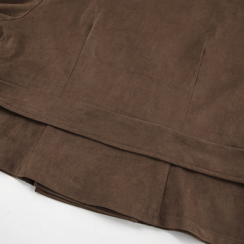 A Casual Double - Breasted Suede Jacket - TayDiane