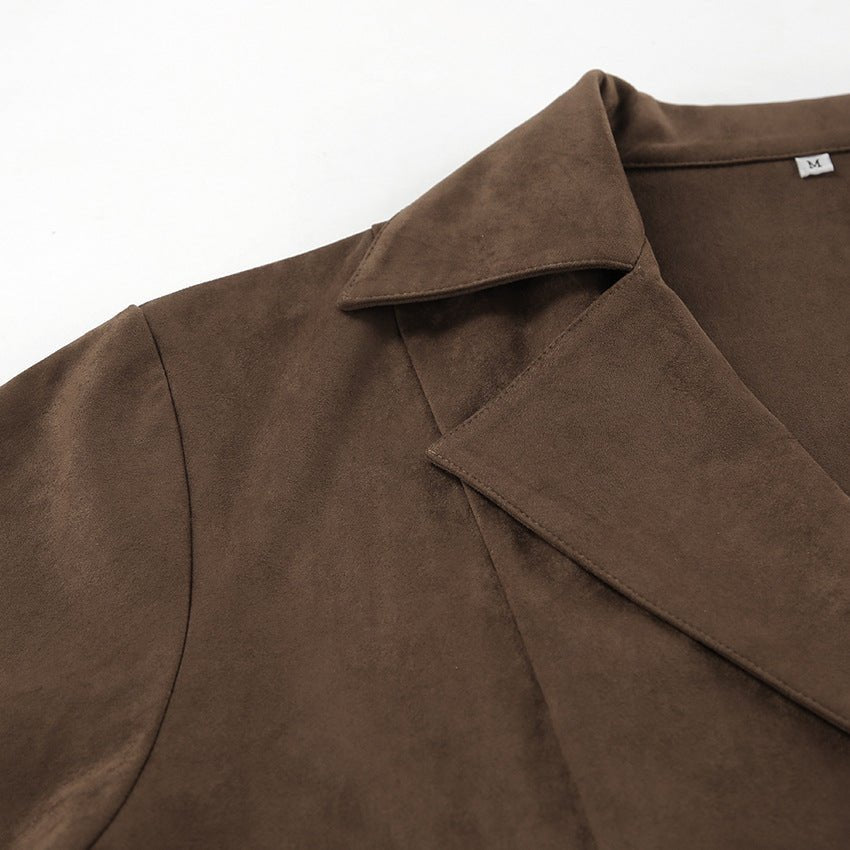 A Casual Double - Breasted Suede Jacket - TayDiane
