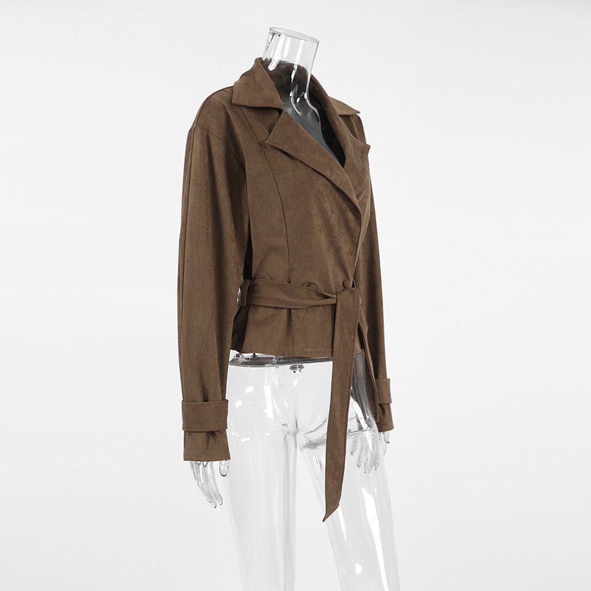 A Casual Double - Breasted Suede Jacket - TayDiane