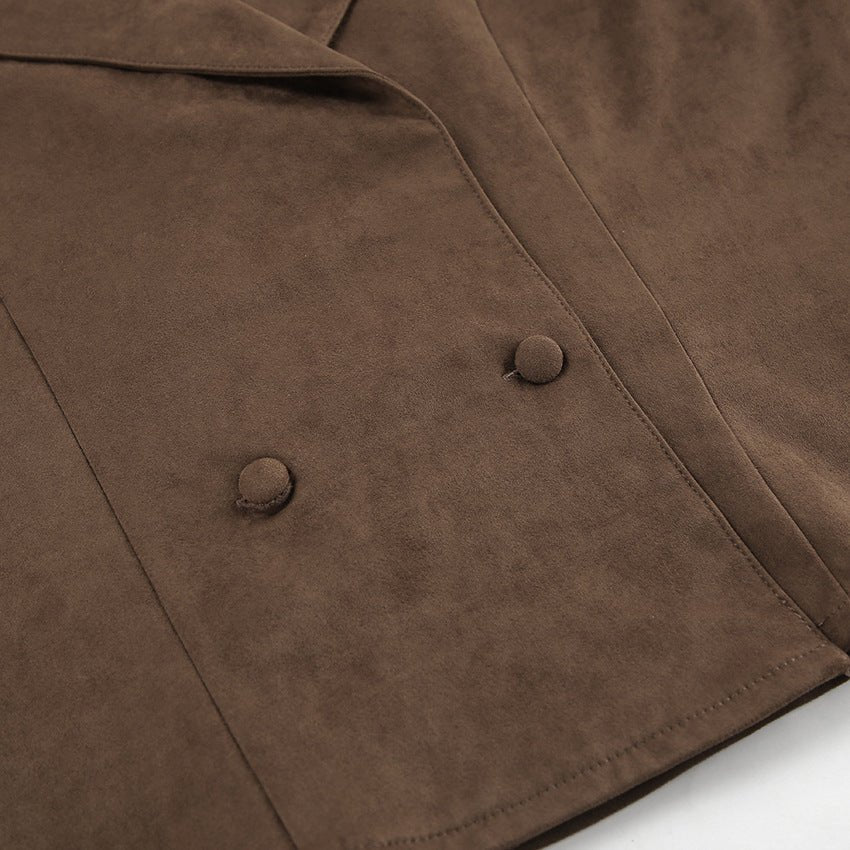 A Casual Double - Breasted Suede Jacket - TayDiane