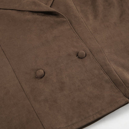 A Casual Double - Breasted Suede Jacket - TayDiane