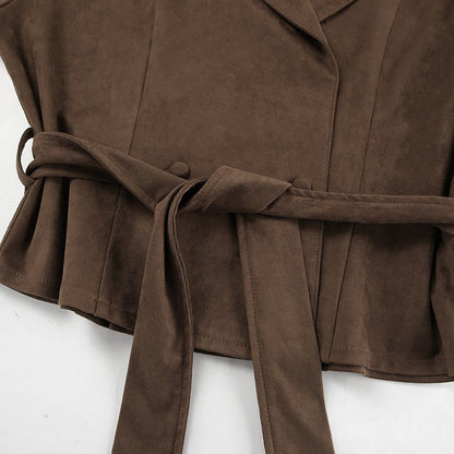 A Casual Double - Breasted Suede Jacket - TayDiane