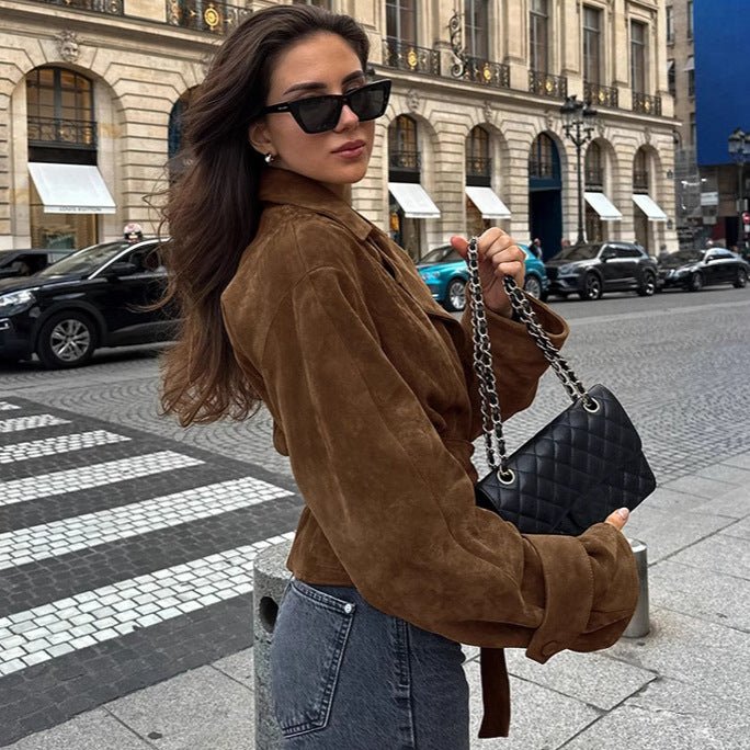 A Casual Double - Breasted Suede Jacket - TayDiane