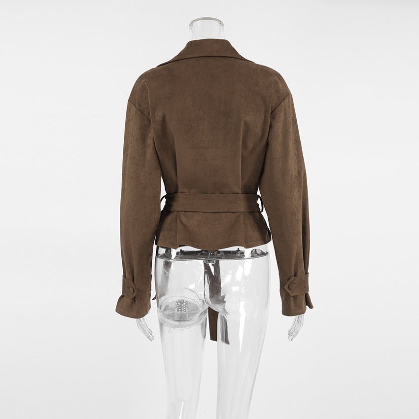 A Casual Double - Breasted Suede Jacket - TayDiane