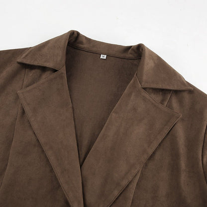A Casual Double - Breasted Suede Jacket - TayDiane