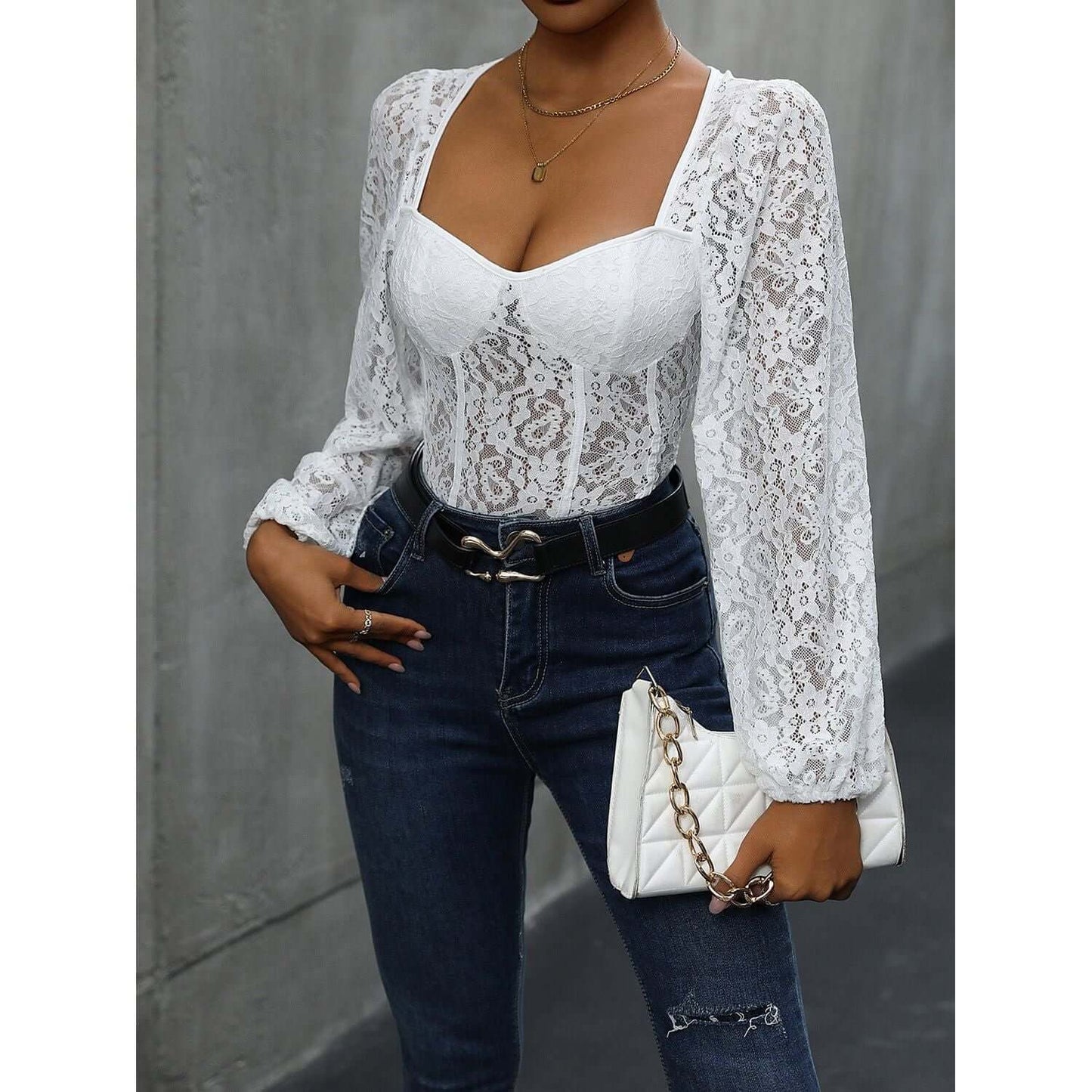 Backless Lace Long Sleeve Bodysuit