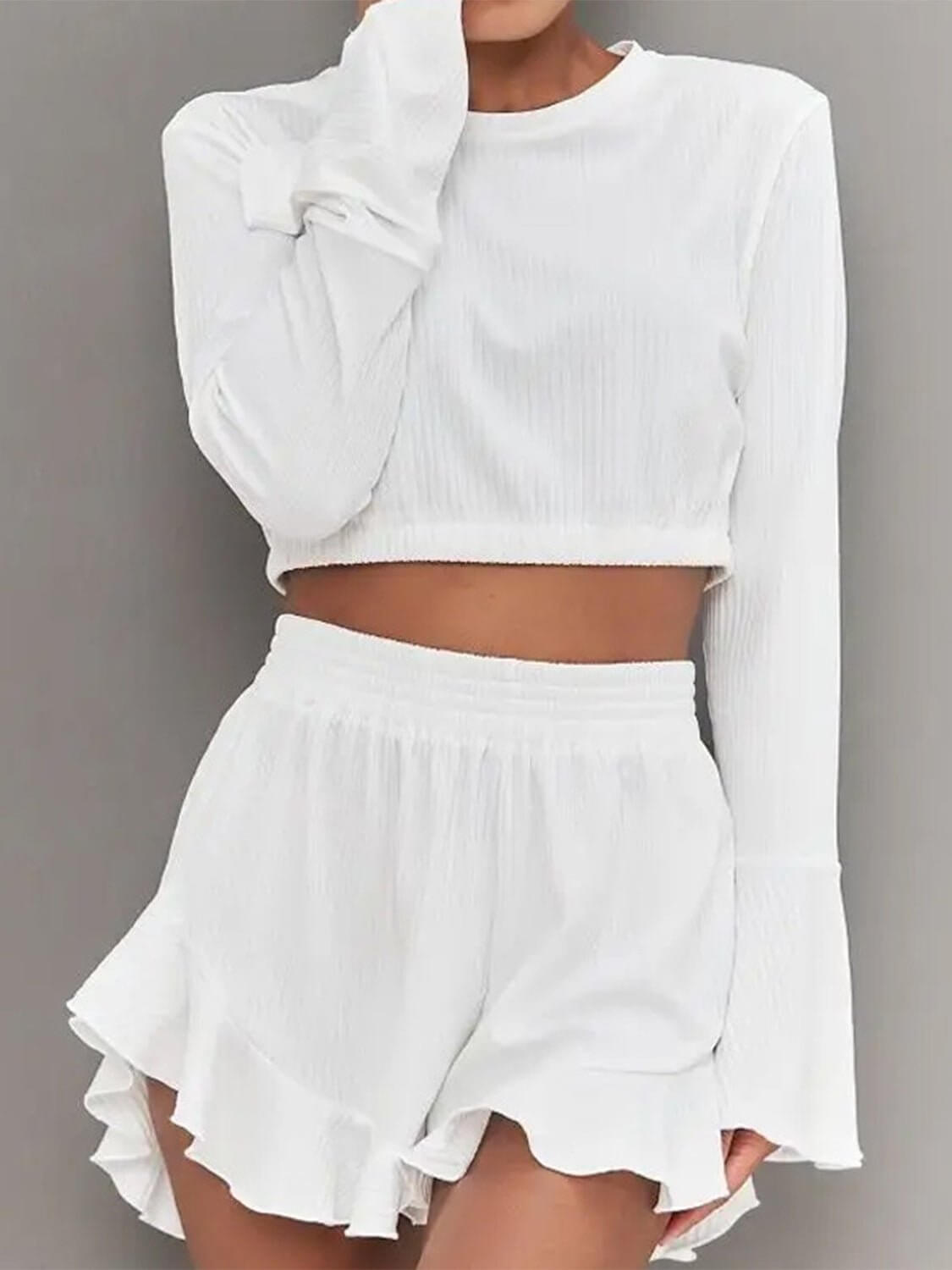 Bell Sleeve Ruffled Shorts Set