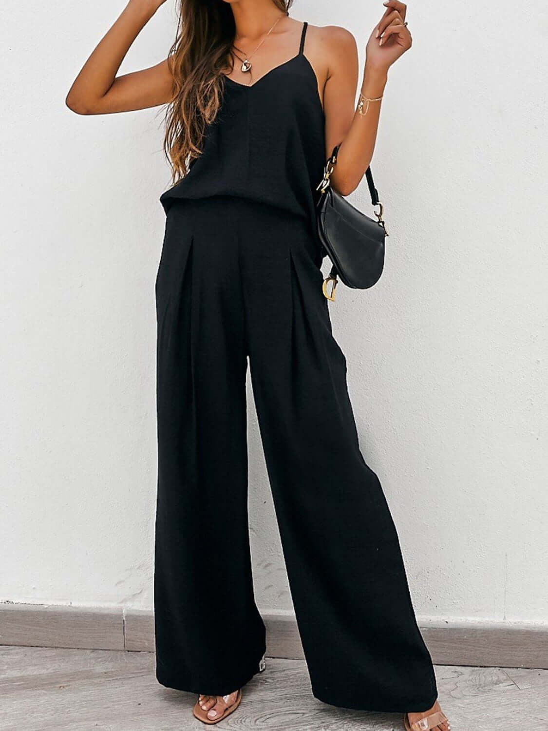 Spaghetti Strap Cami and Wide Leg Pants Set