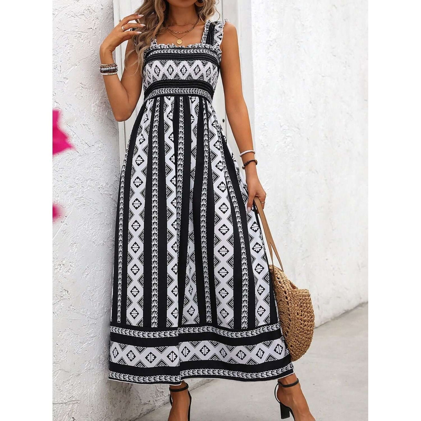 Black & White Printed Cami Dress