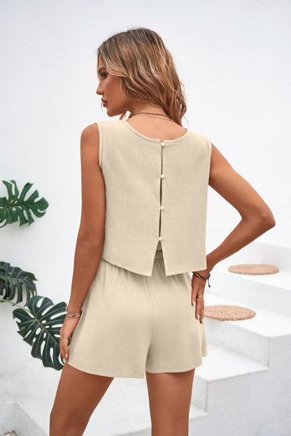Button Back Detail Shorts Set