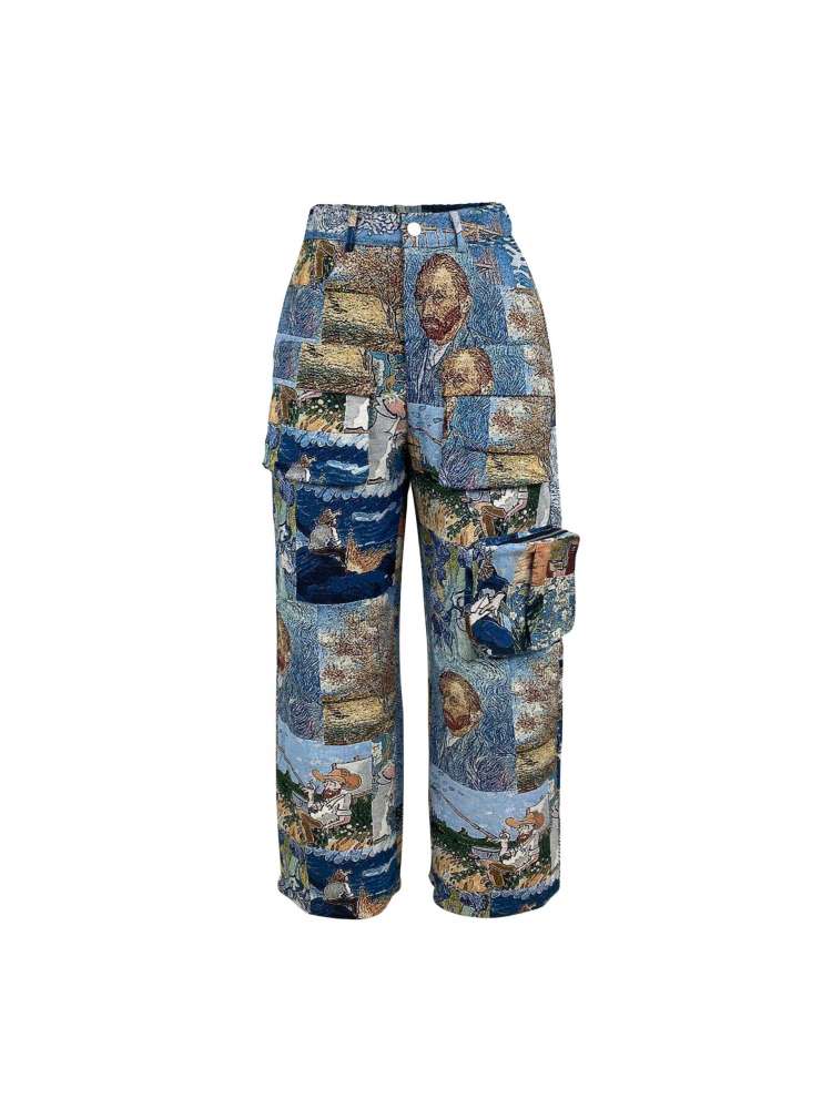 Abstract Cargo Multi - Pocket Straight Pants - TayDiane
