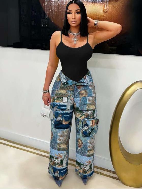 Abstract Cargo Multi - Pocket Straight Pants - TayDiane