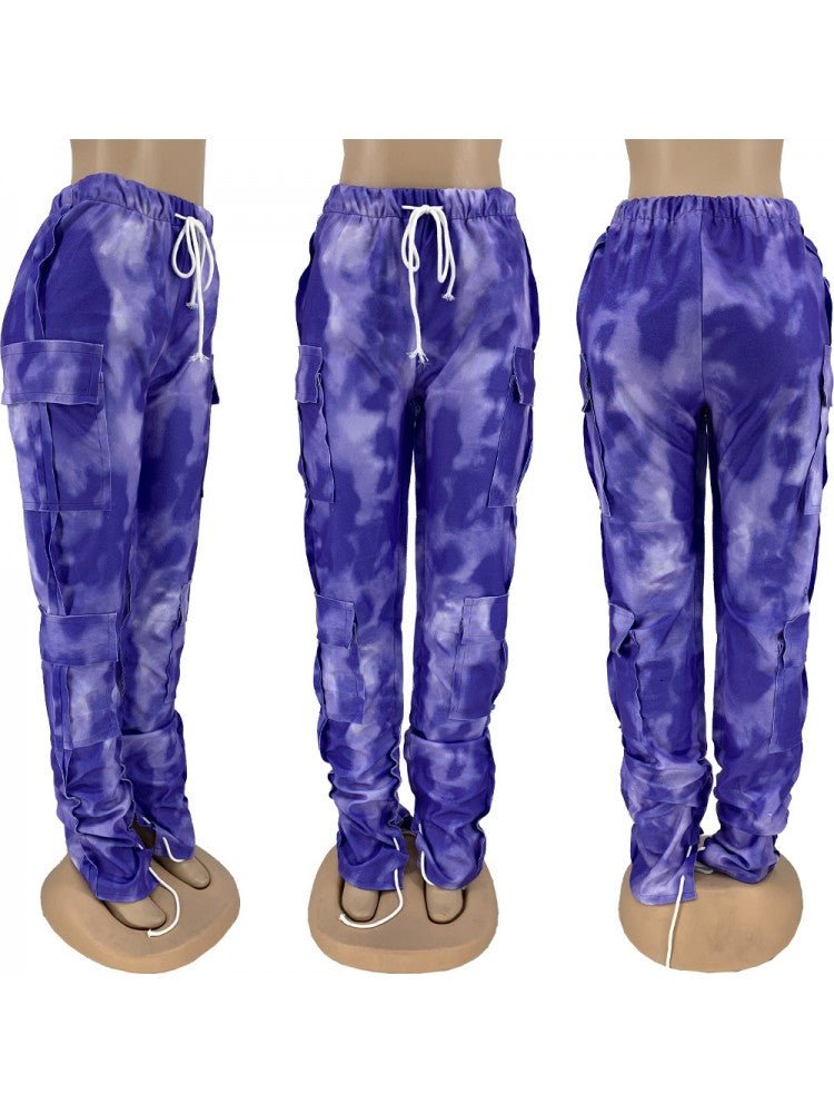 Abstract Drawstring Cargo Stack Pants - Juniors - TayDiane