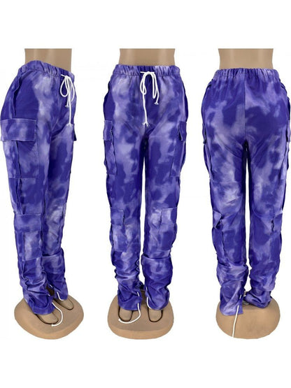 Abstract Drawstring Cargo Stack Pants - Juniors - TayDiane