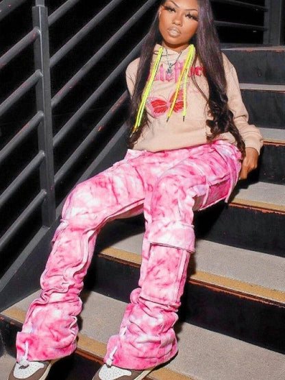 Abstract Drawstring Cargo Stack Pants - Juniors - TayDiane