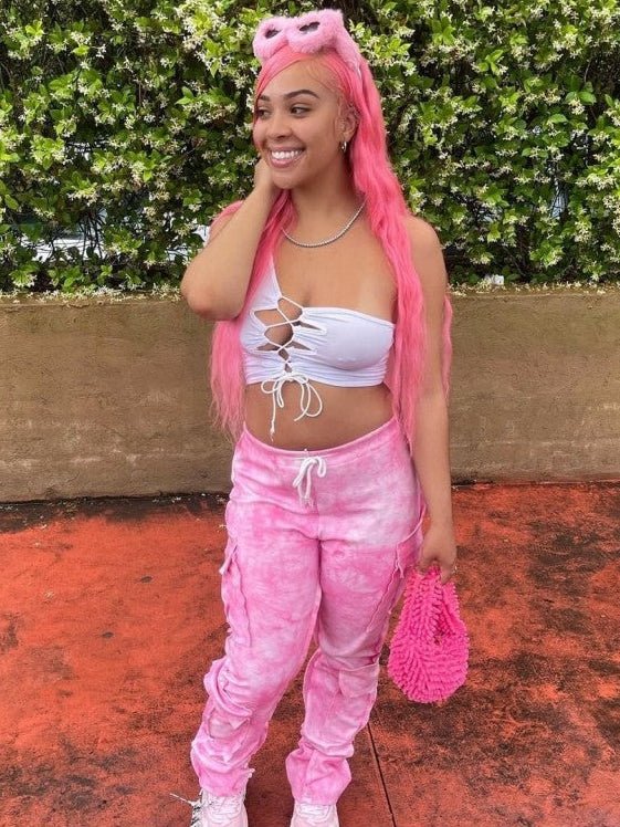 Abstract Drawstring Cargo Stack Pants - Juniors - TayDiane