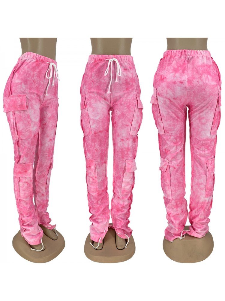 Abstract Drawstring Cargo Stack Pants - Juniors - TayDiane