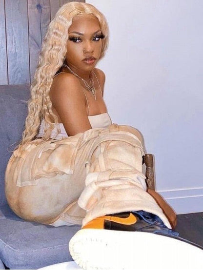 Abstract Drawstring Cargo Stack Pants - Juniors - TayDiane