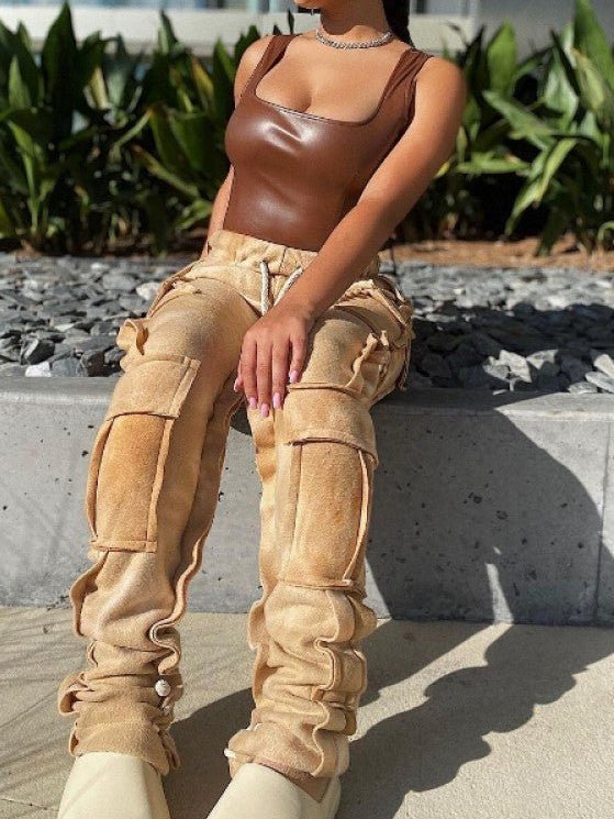 Abstract Drawstring Cargo Stack Pants - Juniors - TayDiane