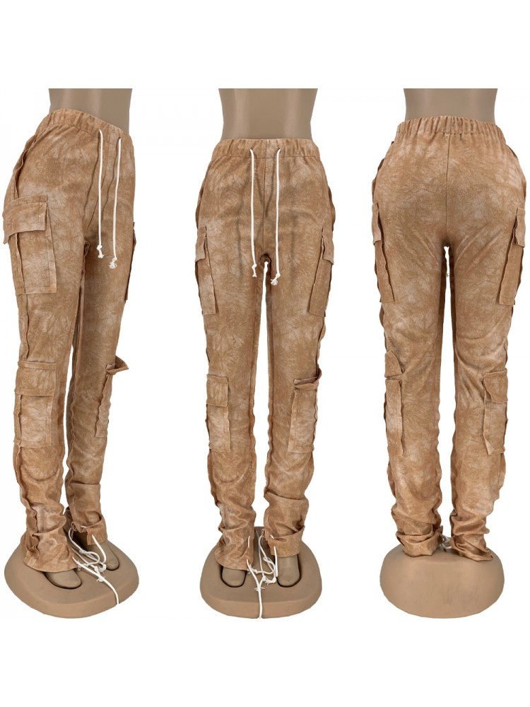 Abstract Drawstring Cargo Stack Pants - Juniors - TayDiane