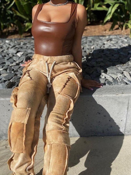 Abstract Drawstring Cargo Stack Pants - Juniors - TayDiane