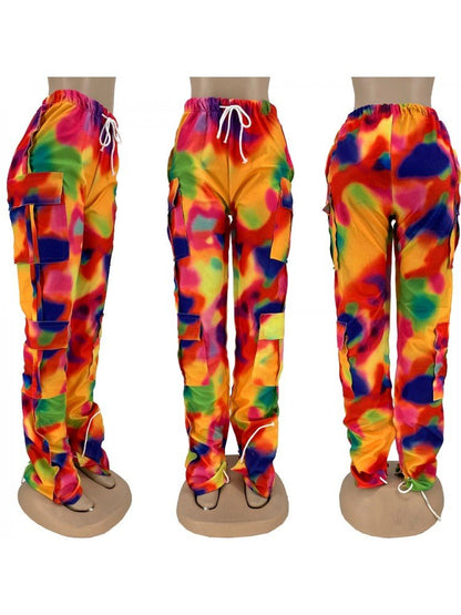 Abstract Drawstring Cargo Stack Pants - Juniors - TayDiane