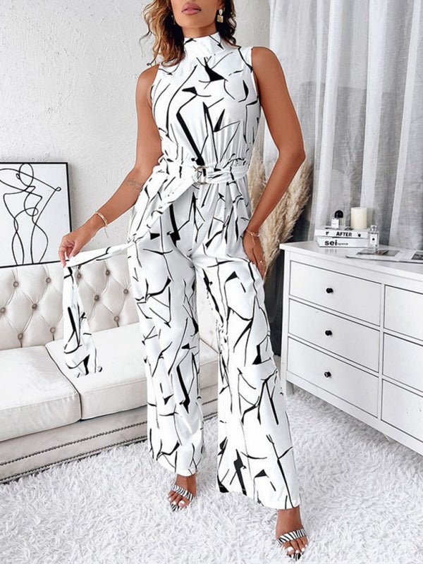 Abstract Print Sleeveless Jumpsuit - TayDiane