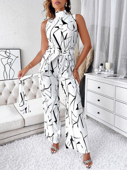 Abstract Print Sleeveless Jumpsuit - TayDiane