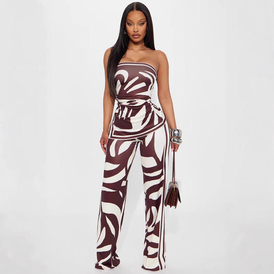Abstract Strapless Wide - Leg Two Piece Set - TayDiane