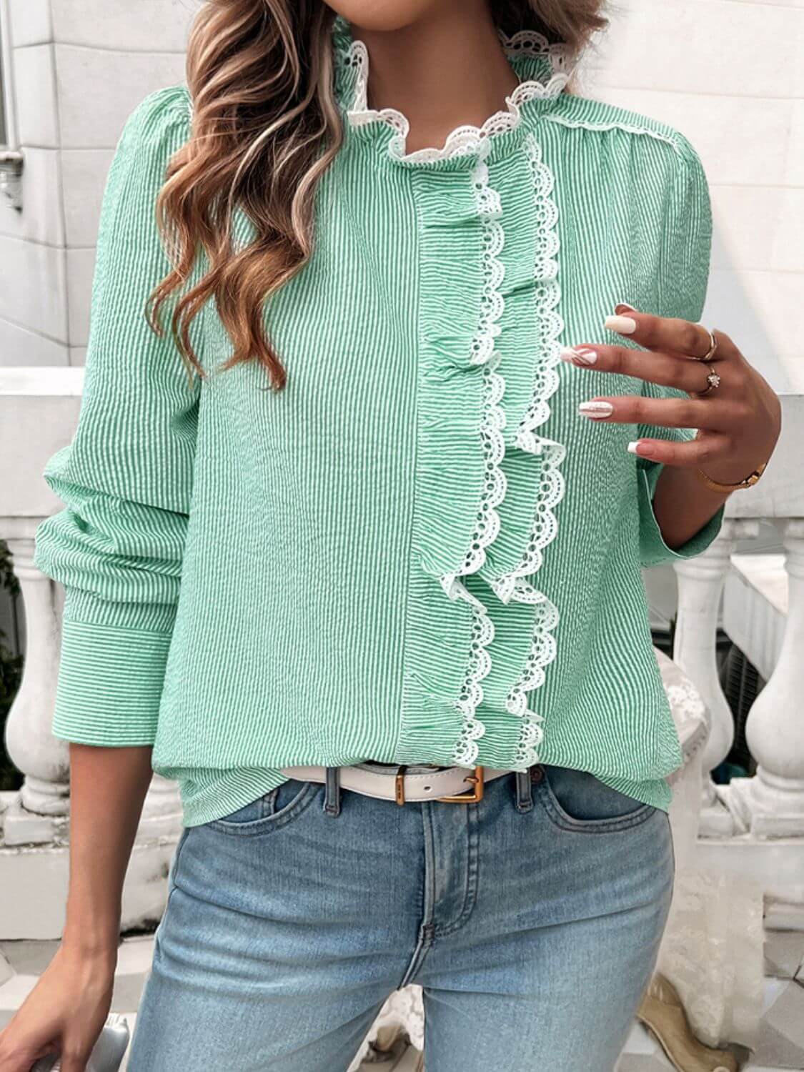 Lace Ruffled Long Sleeve Shirt