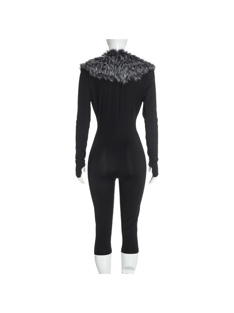 After Hours Fur Trim Capri Jumpsuit - Taydiane