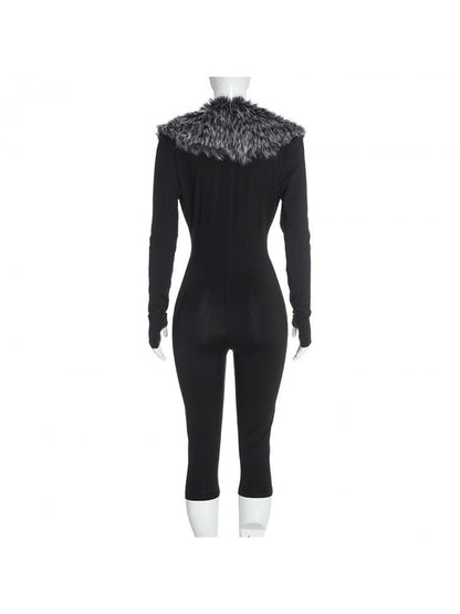 After Hours Fur Trim Capri Jumpsuit - Taydiane