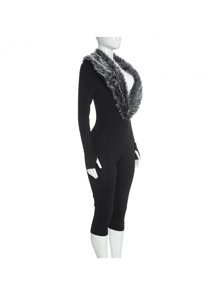 After Hours Fur Trim Capri Jumpsuit - Taydiane