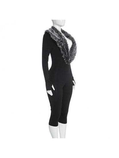 After Hours Fur Trim Capri Jumpsuit - Taydiane