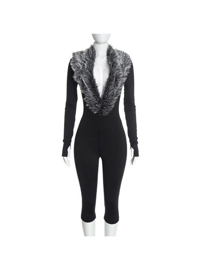 After Hours Fur Trim Capri Jumpsuit - Taydiane