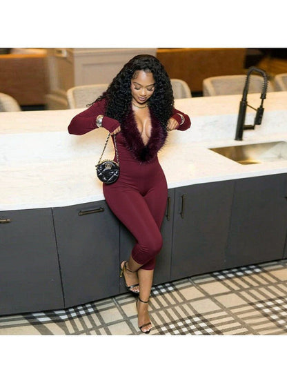 After Hours Fur Trim Capri Jumpsuit - Taydiane