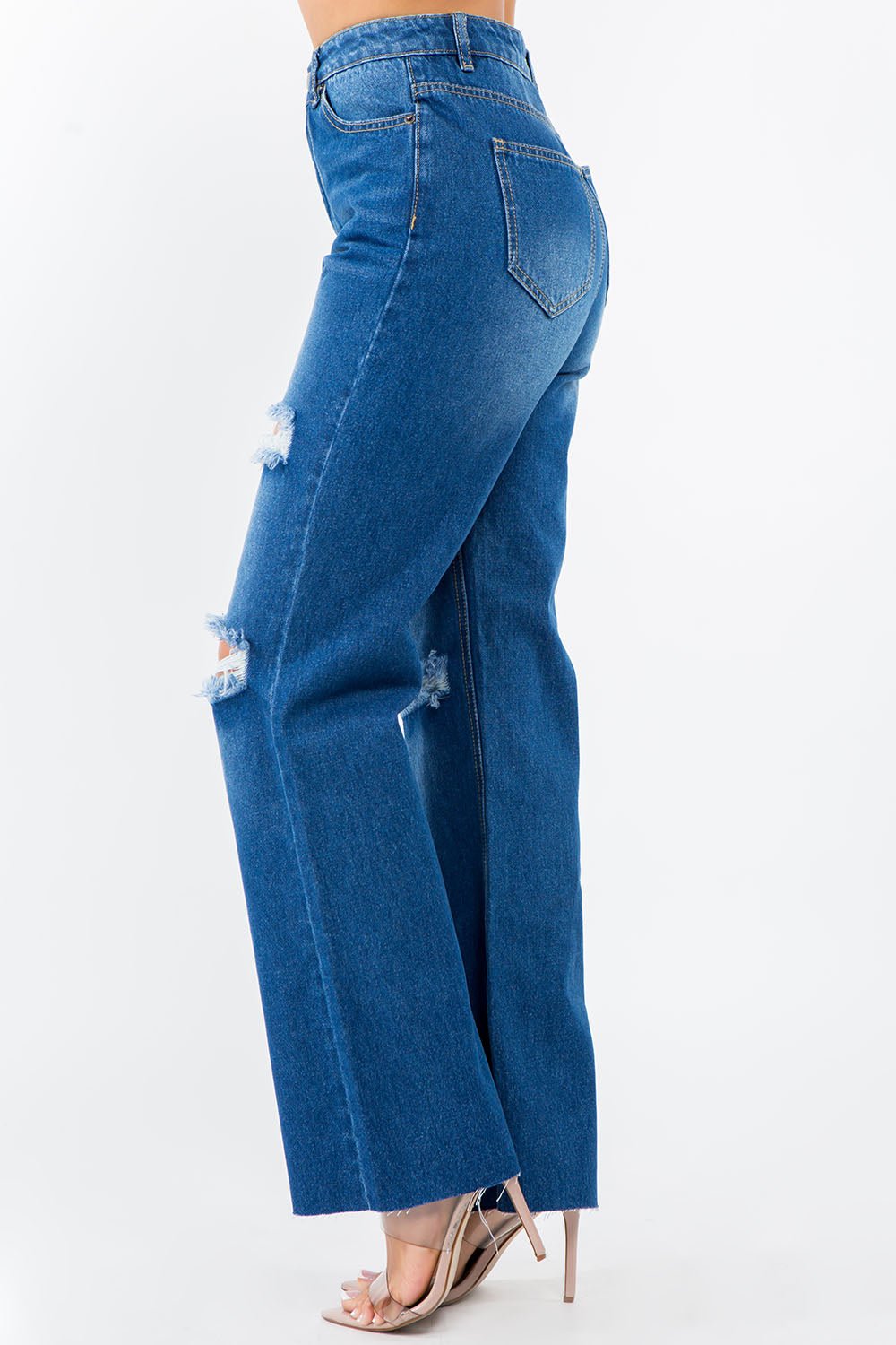 American Bazi High Waist Distressed Wide Leg Jeans - TayDiane