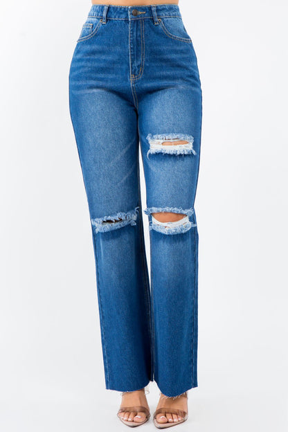 American Bazi High Waist Distressed Wide Leg Jeans - TayDiane