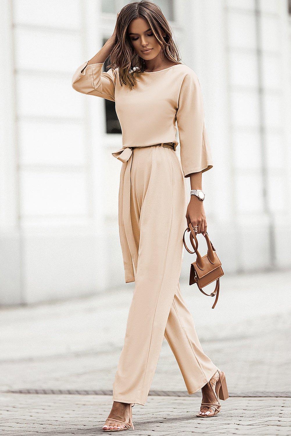 Apricot Boat Neck Wide Leg Jumpsuit - TayDiane