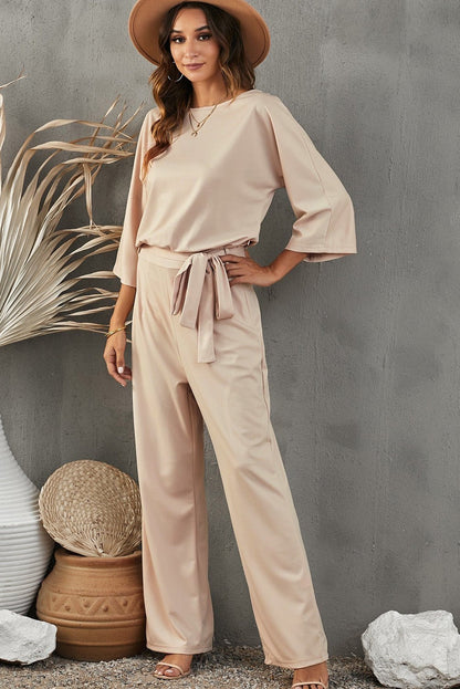 Apricot Boat Neck Wide Leg Jumpsuit - TayDiane