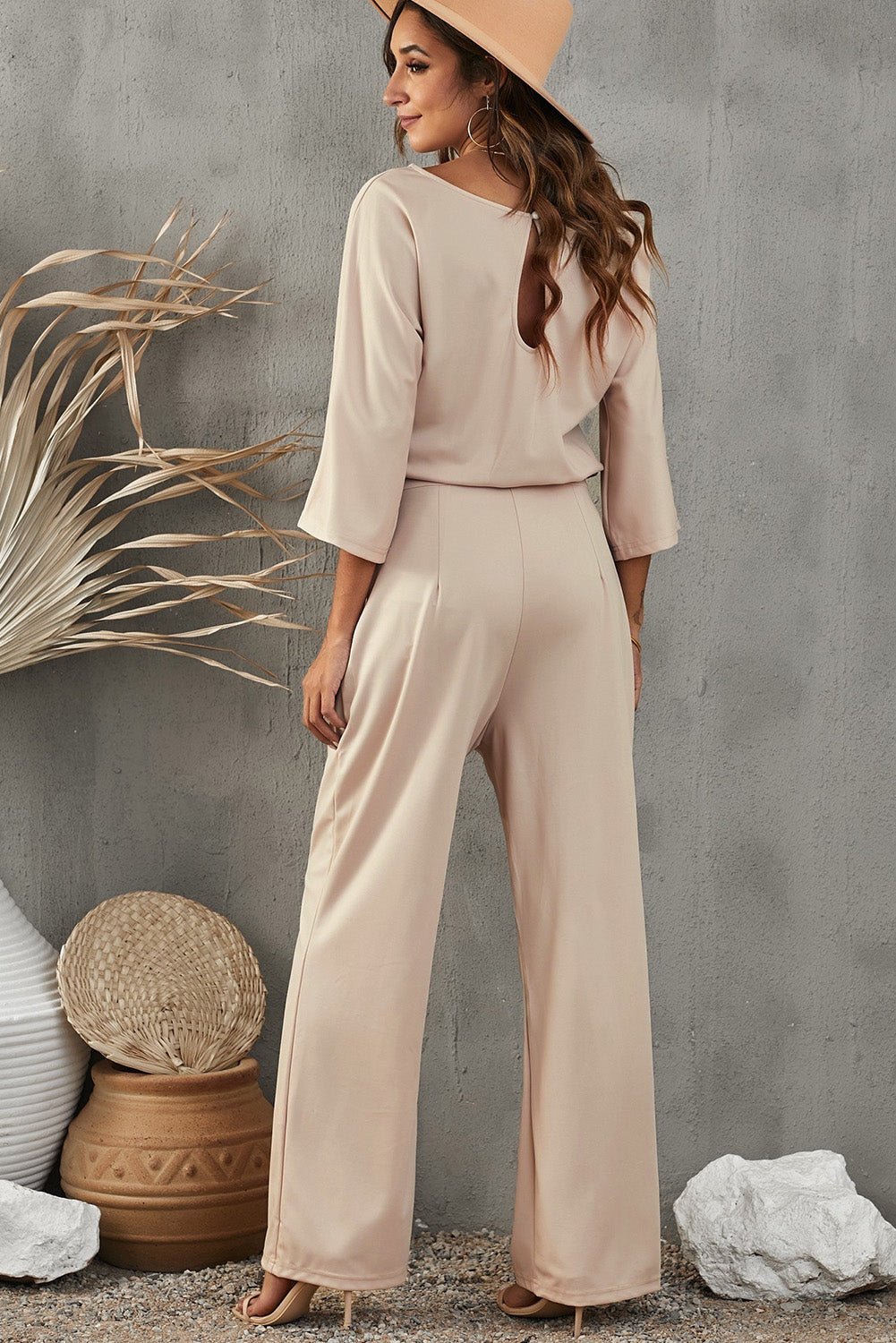 Apricot Boat Neck Wide Leg Jumpsuit - TayDiane