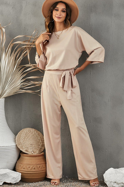 Apricot Boat Neck Wide Leg Jumpsuit - TayDiane