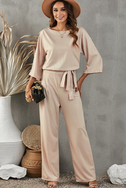 Apricot Boat Neck Wide Leg Jumpsuit - TayDiane